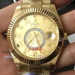 Perfect Replica Rolex Sky Dweller Yellow Gold Roman Watch Working Time Zone